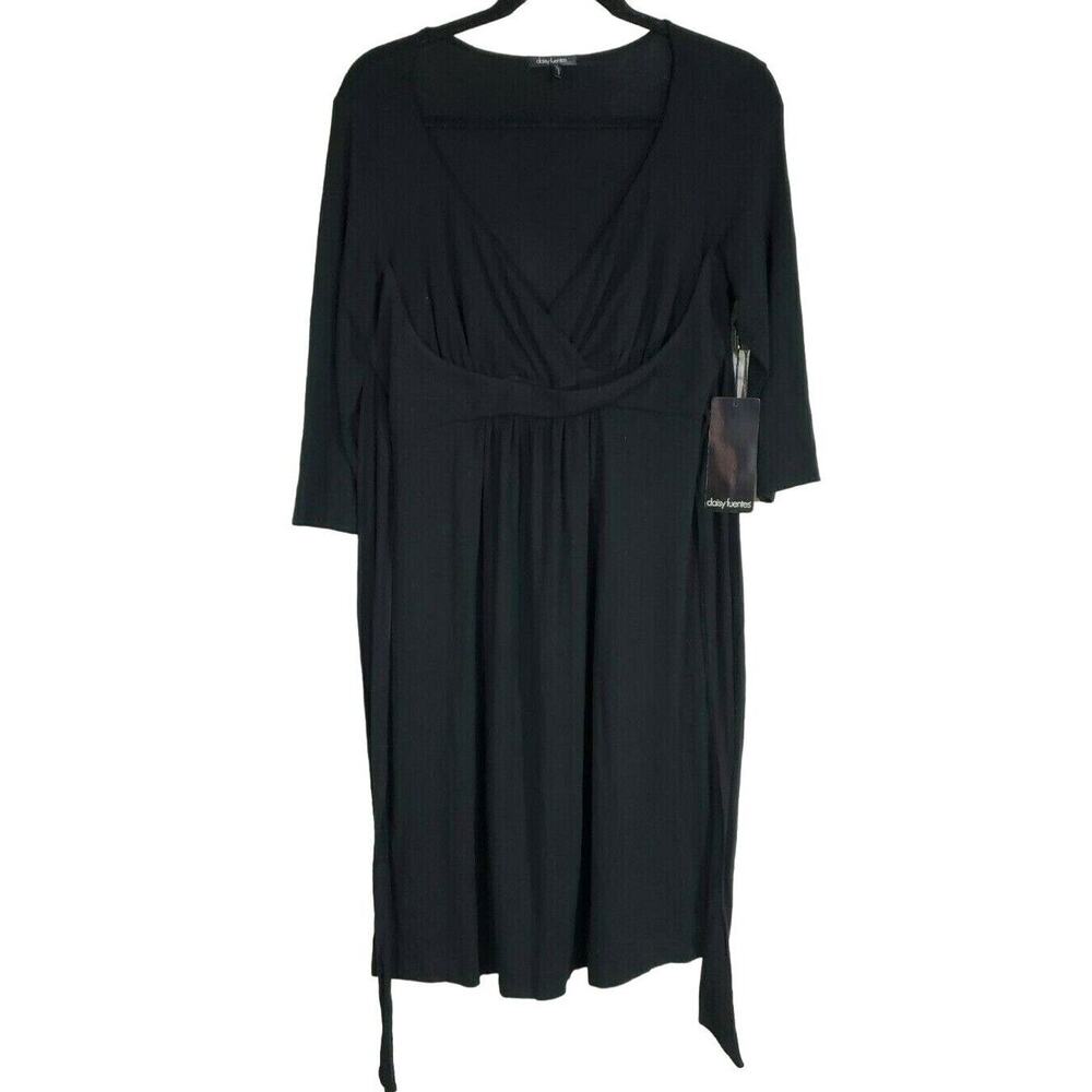 Daisy Fuentes‎ Dress Size M Womens Black 3/4 Sleeve Belted Midi